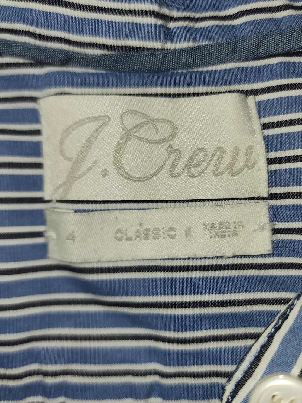 J. Crew Classic Blue and White Striped Grandad Collar Button-Down Shirt Size 4
